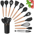 Kit Colher Silicone para Cozinha, BPA Antiferrugem, Madeira Conjunto de Utensíl