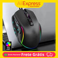 Mouse Gamer 7200DPI 10 Botões Macro LED RGB Com Fio Alta Precisão Ergonômico