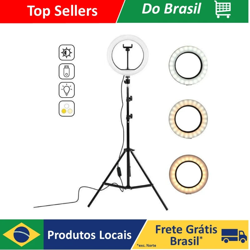 DAFUSHOP Luz Ring Light 26cm 10 Polegadas Iluminador Led + Tripé 2M Profissiona