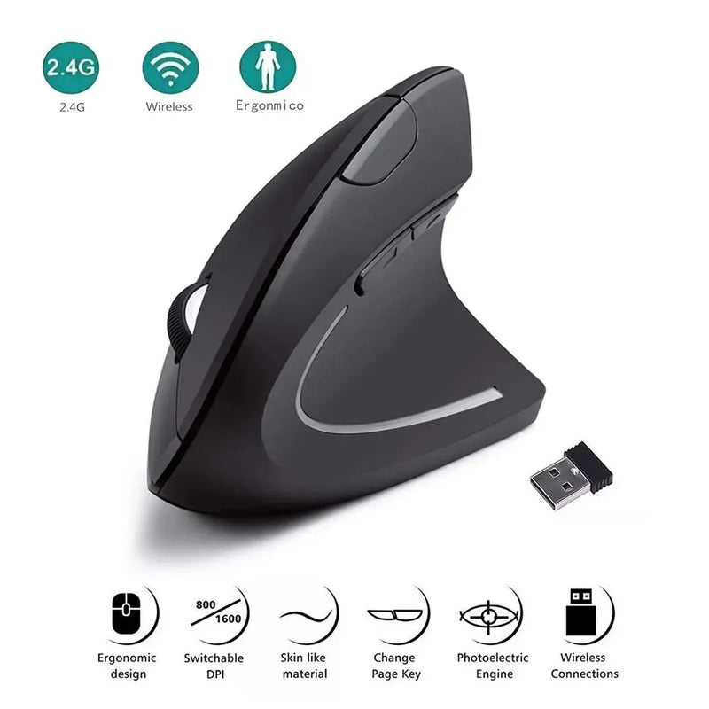 Mouse Ergonômico Vertical 2.4GHz Mouse Óptico Sem Fio 3 Ajustável