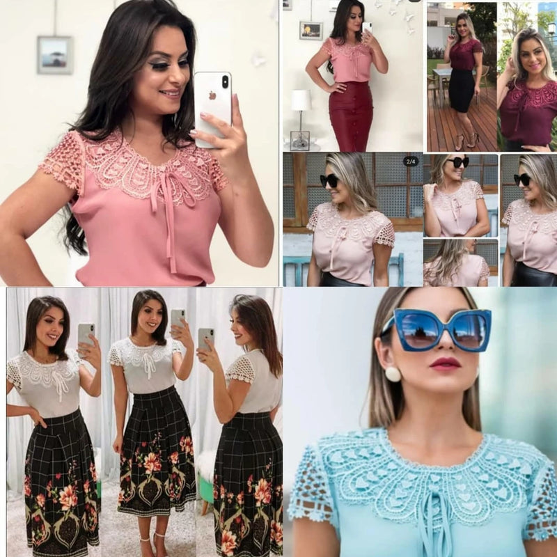 Blusa Feminina Lindíssima Com Detalhes De Pérolas Nas Mangas