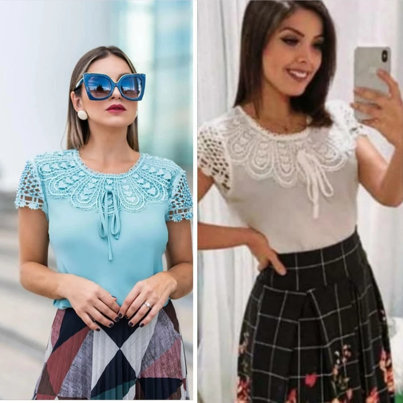 Blusa Feminina Lindíssima Com Detalhes De Pérolas Nas Mangas