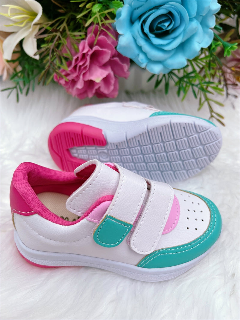 Tênis Infantil Branco e Verde C/ Velcro Meninas (3701BB)