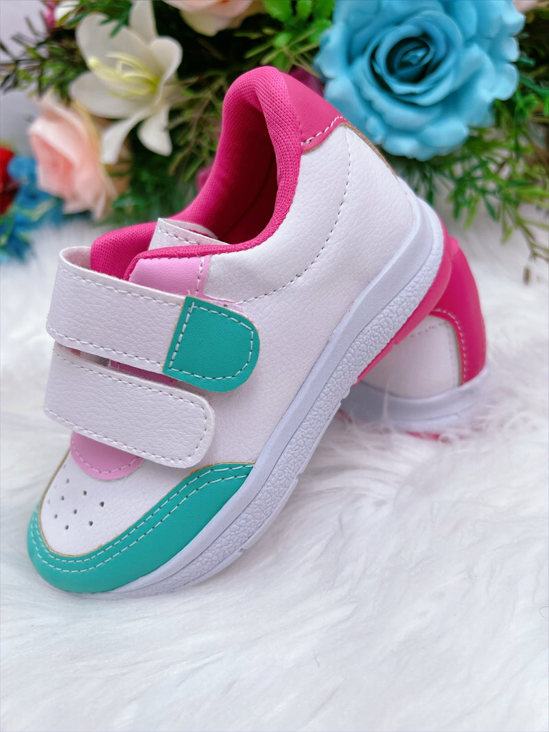 Tênis Infantil Branco e Verde C/ Velcro Meninas (3701BB)