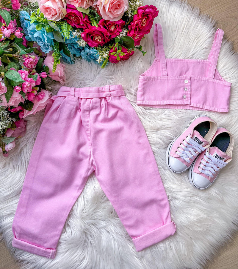 Conjunto Blogueirinha Sarja Coração Calça Rosa (CNJTBLGSJCRCCLRS)