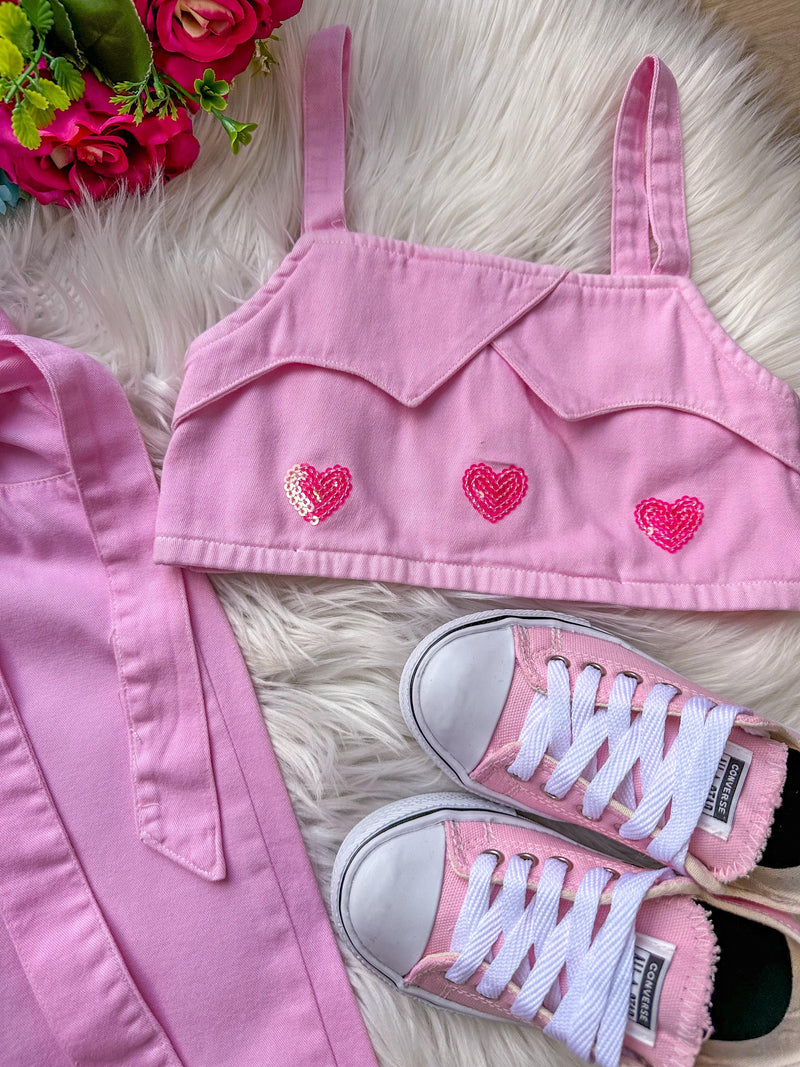 Conjunto Blogueirinha Sarja Coração Calça Rosa (CNJTBLGSJCRCCLRS)