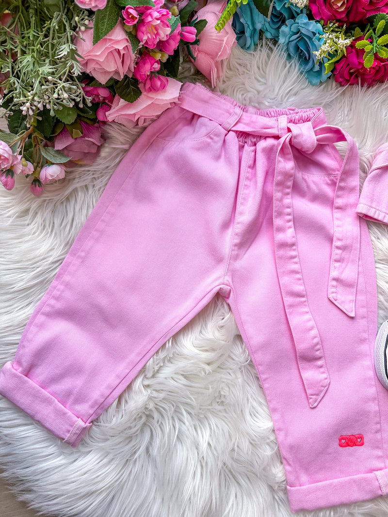 Conjunto Blogueirinha Sarja Coração Calça Rosa (CNJTBLGSJCRCCLRS)