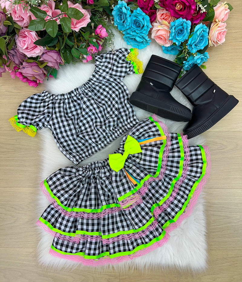 Conjunto Junino Banana Club Luxo Sofia Xadrez Preto (CNJTJNNBNNCLBSFXDPRT)